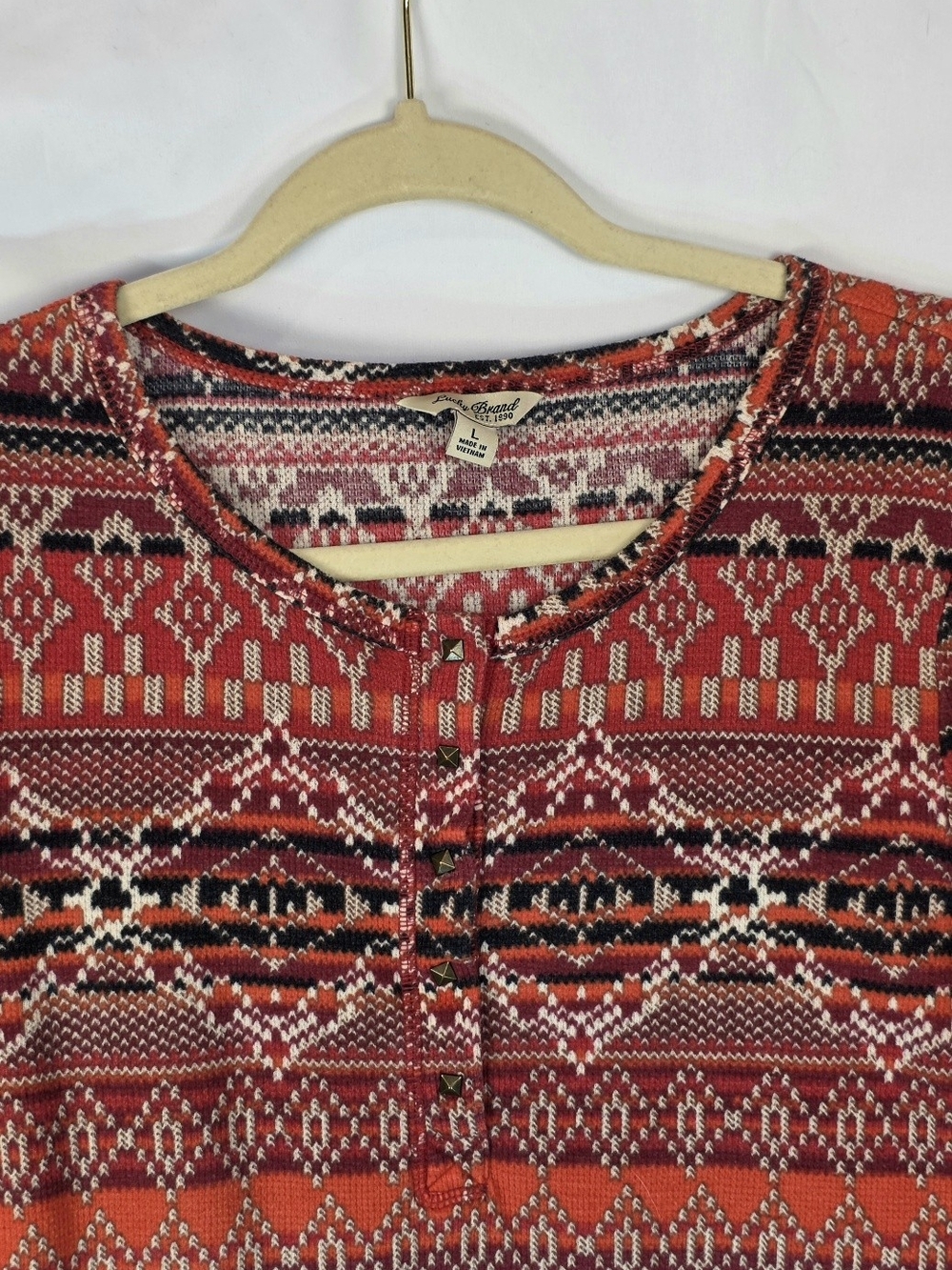 Lucky Brand Women's Aztec Southwestern Geometric Boho Fair Isle Henley Size L - Picture 3 of 6